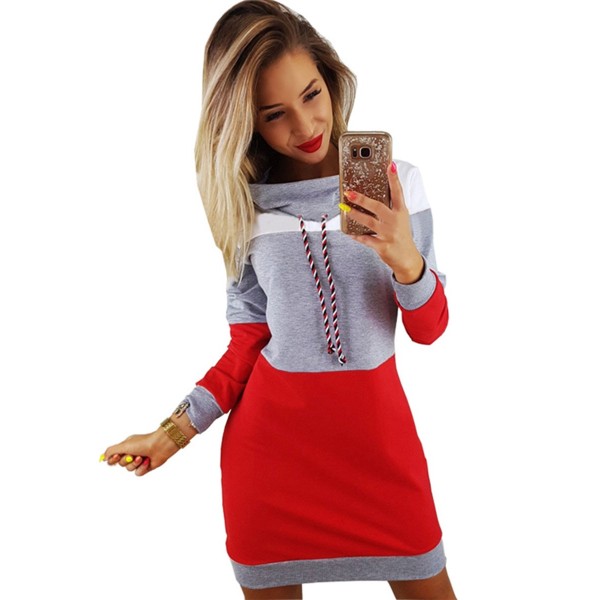 Color Block Pullover Hooded Loose Casual Dress 