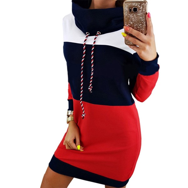 Color Block Pullover Hooded Loose Casual Dress 