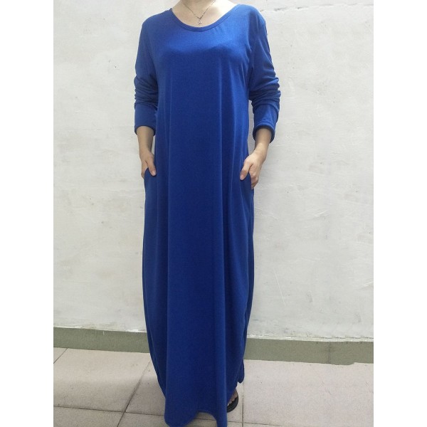 Floor Length Pocket Plain Loose Maxi Dress 