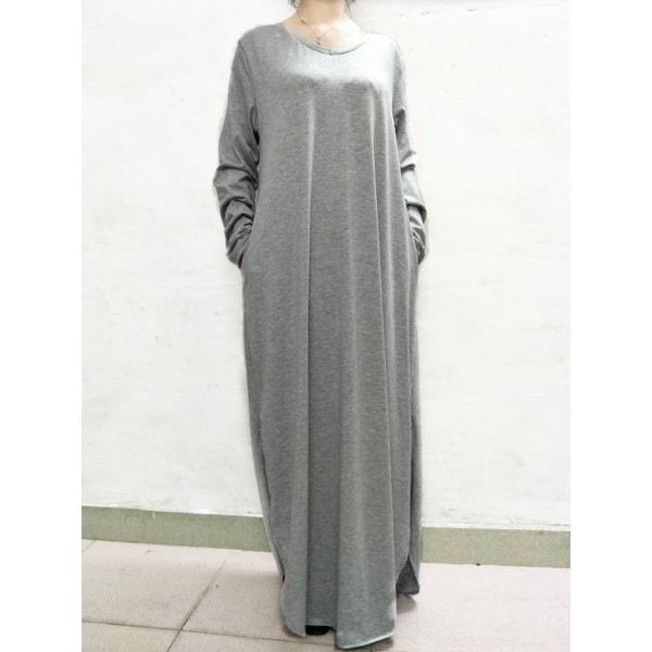 Floor Length Pocket Plain Loose Maxi Dress 