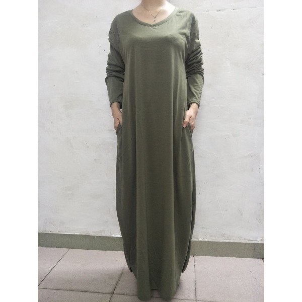 Floor Length Pocket Plain Loose Maxi Dress 