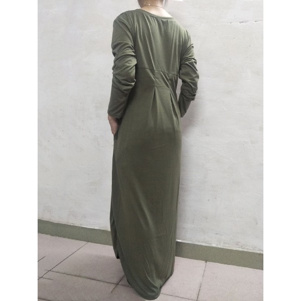 Floor Length Pocket Plain Loose Maxi Dress 