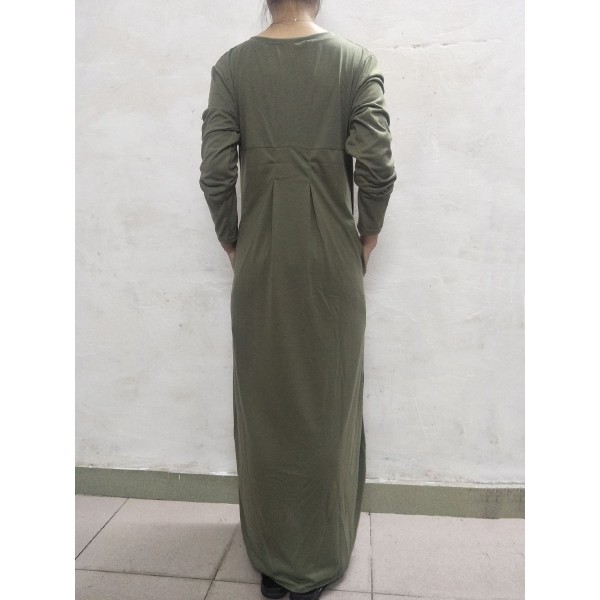 Floor Length Pocket Plain Loose Maxi Dress 