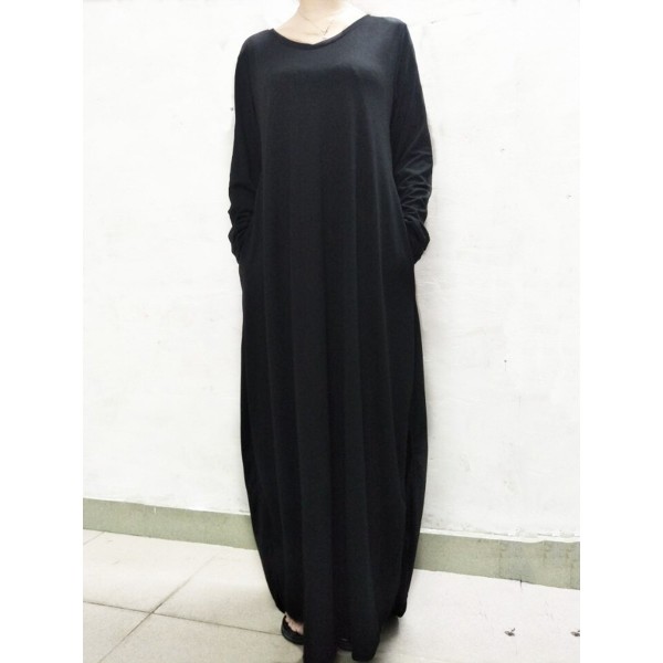 Floor Length Pocket Plain Loose Maxi Dress 