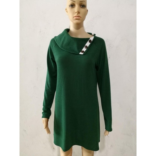 Loose Button Single Plain Casual Dress 