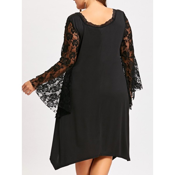 Lace Sleeve Asymmetric Patchwork Casual Dress 