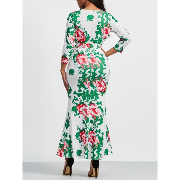 Bandage V-Neck Women's Floral Dress 