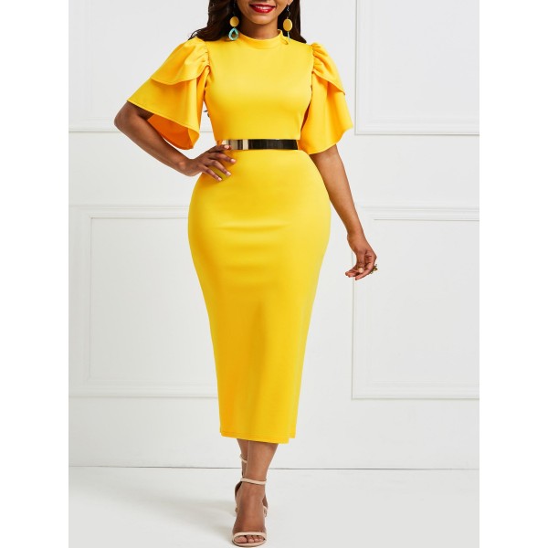 Falbala Pure Color Knee-Length Bodycon Dress 