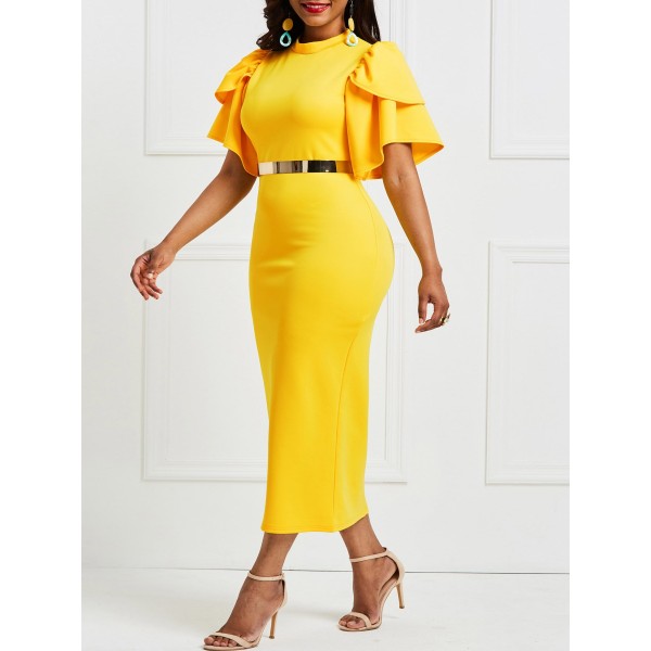 Falbala Pure Color Knee-Length Bodycon Dress 