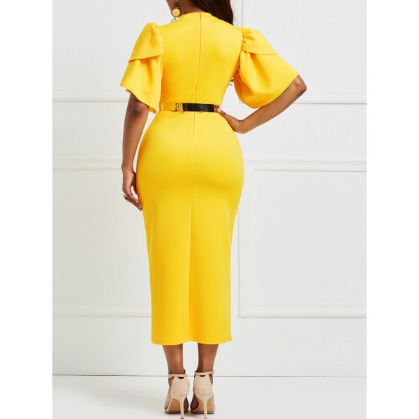 Falbala Pure Color Knee-Length Bodycon Dress 