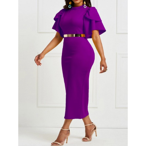 Falbala Pure Color Knee-Length Bodycon Dress 