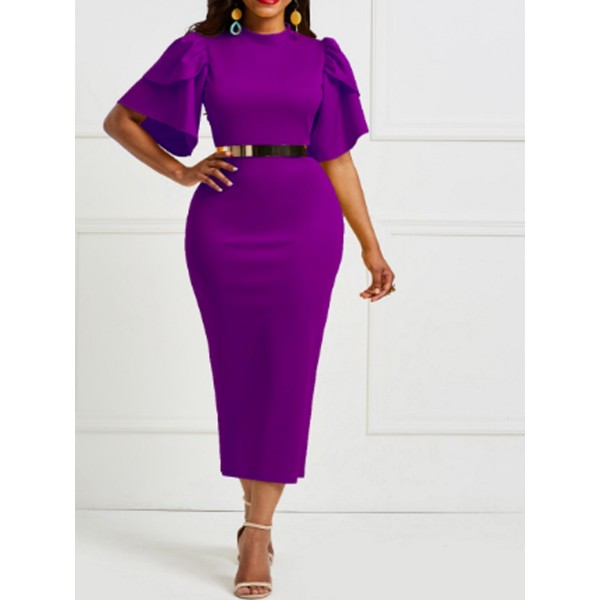 Falbala Pure Color Knee-Length Bodycon Dress 