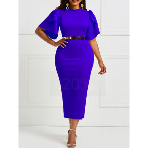 Falbala Pure Color Knee-Length Bodycon Dress 