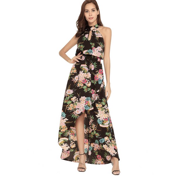 Floral Asymmetric Ankle Length Women's Dress 