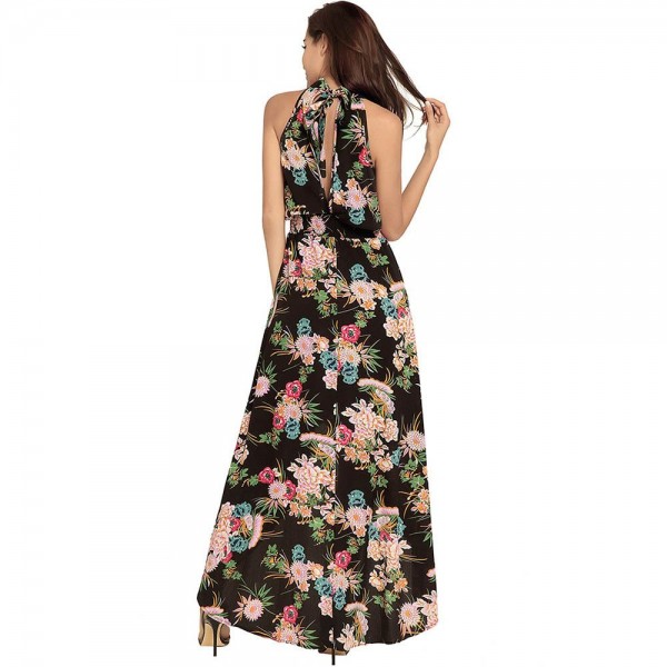 Floral Asymmetric Ankle Length Women's Dress 