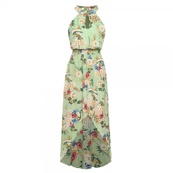 Floral Asymmetric Ankle Length Women's Dress 