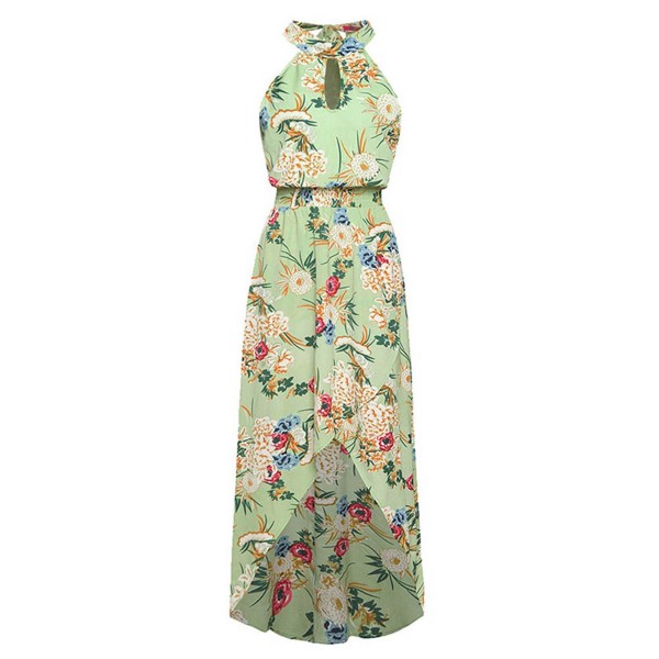 Floral Asymmetric Ankle Length Women's Dress 