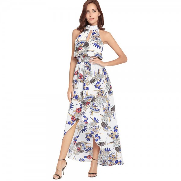 Floral Asymmetric Ankle Length Women's Dress 