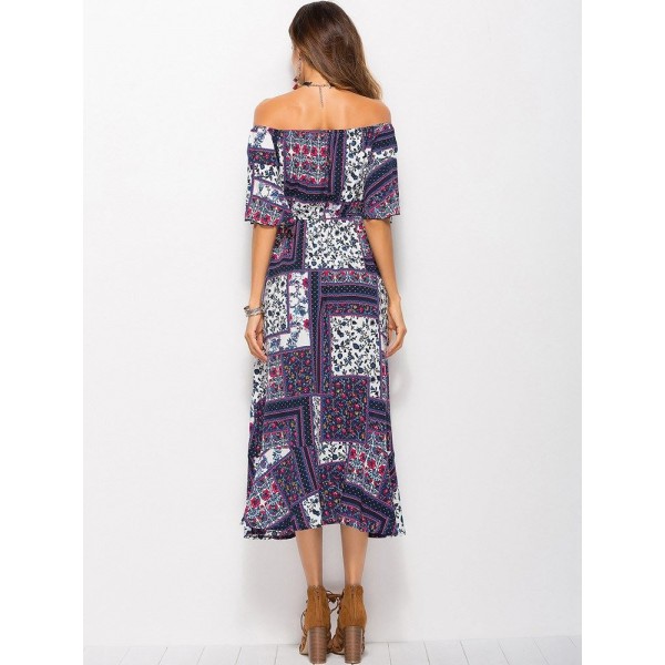 Bohemia Style Floral Off the Shoulder Maxi Dress 