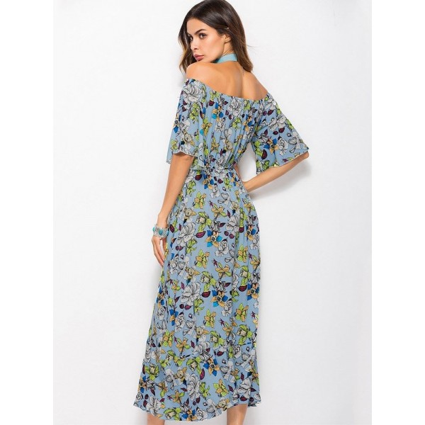 Bohemia Style Floral Off the Shoulder Maxi Dress 