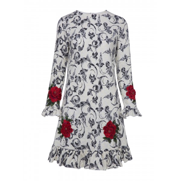 Color Block Floral Embroideried Women's A-Line Dress 