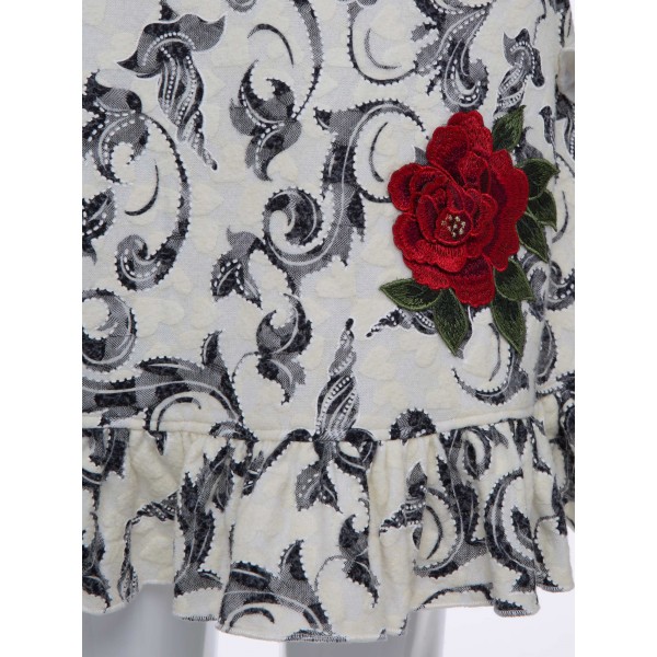 Color Block Floral Embroideried Women's A-Line Dress 