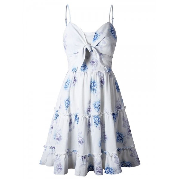 Bowtie Pleated Floral Dress 