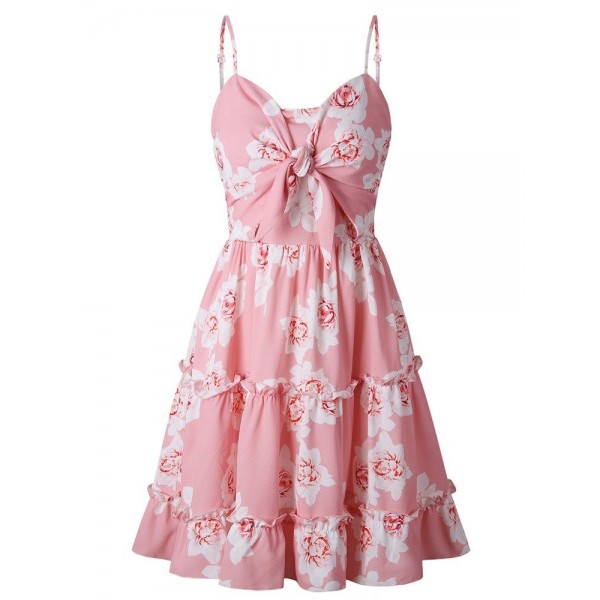 Bowtie Pleated Floral Dress 