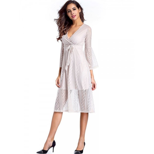 Lace V Neck Pagoda Sleeve Women's Dress 