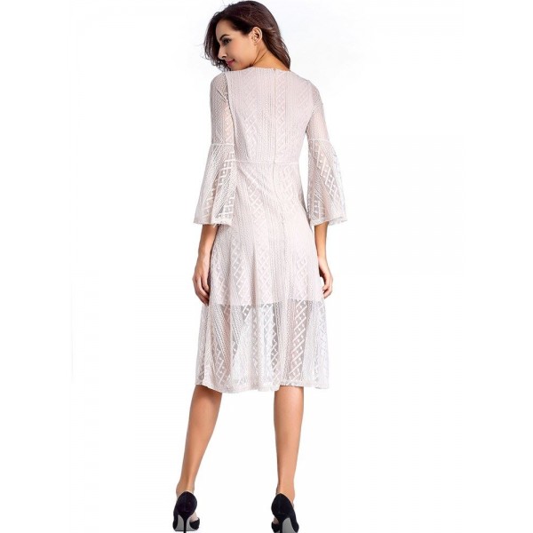 Lace V Neck Pagoda Sleeve Women's Dress 