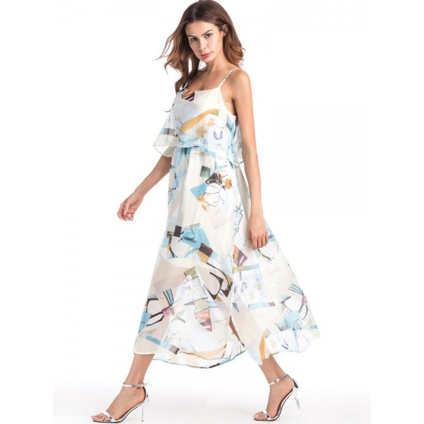 Chiffon Floral Strap Sleeveless Women's Dress 