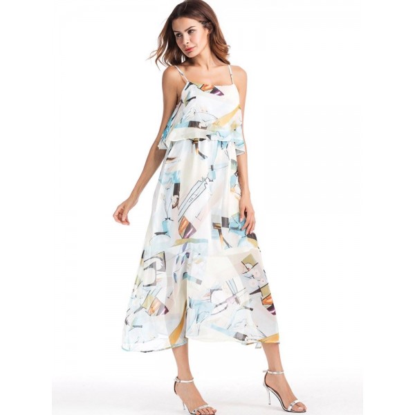 Chiffon Floral Strap Sleeveless Women's Dress 