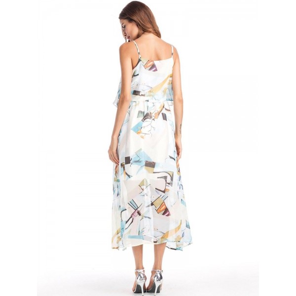 Chiffon Floral Strap Sleeveless Women's Dress 