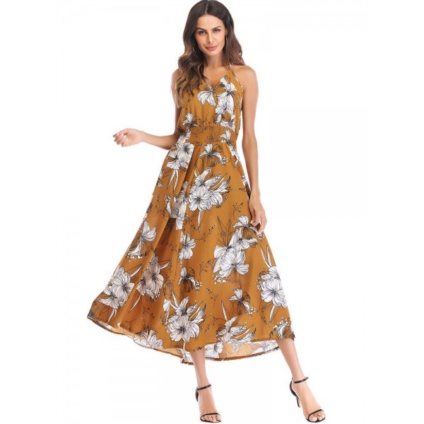 Bohemian V Neck Backless Women's Maxi Dress 