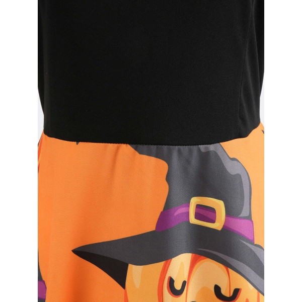 Halloween Stitching Zipper Floral Sleeveless Knee-Length Dress 