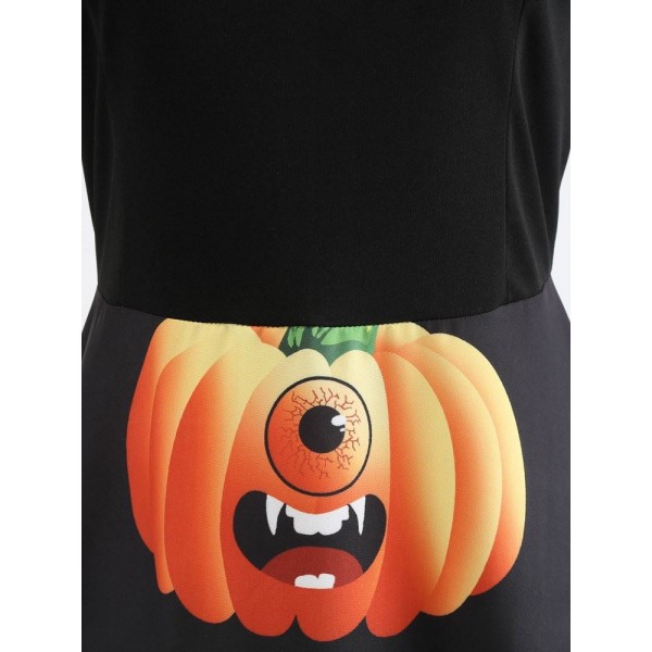 Halloween Round Neck Zipper Floral Knee-Length Dress 