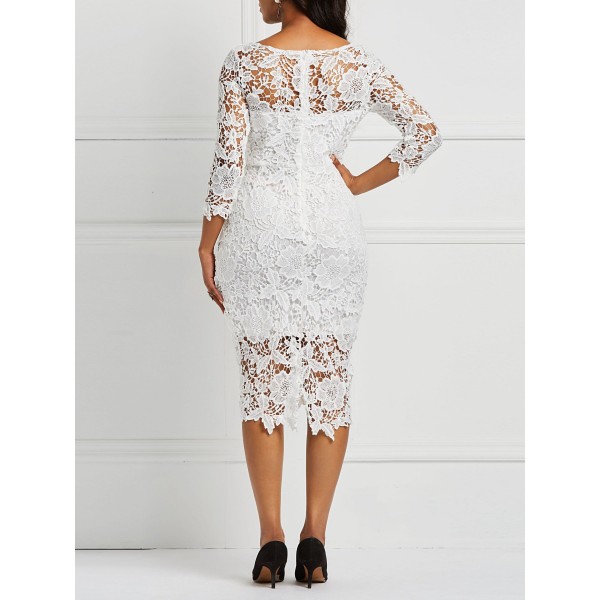 Hollow Patchwork Three-Quarter Sleeve Lace Dress 