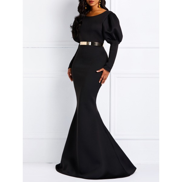 Graceful Puff Sleeve High Waist Floor Length Maxi Dress 