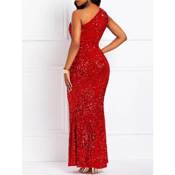 Floor-Length Sequins Oblique Collar Pullover Mermaid Dresses 