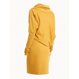 Yellow Turtleneck Plain Slim Bodycon Dress 