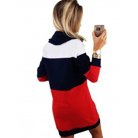 Color Block Pullover Hooded Loose Casual Dress