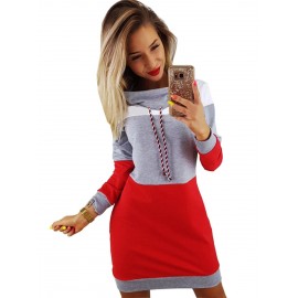 Color Block Pullover Hooded Loose Casual Dress