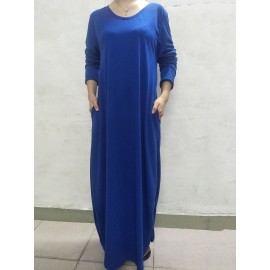 Floor Length Pocket Plain Loose Maxi Dress