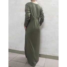 Floor Length Pocket Plain Loose Maxi Dress