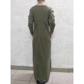 Floor Length Pocket Plain Loose Maxi Dress