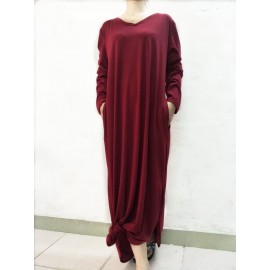 Floor Length Pocket Plain Loose Maxi Dress