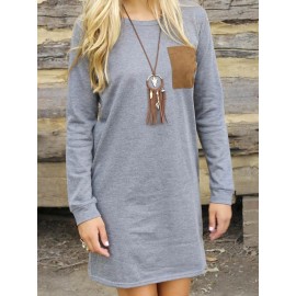 Patchwork Loose Round Neck Casual Dress 