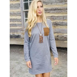 Patchwork Loose Round Neck Casual Dress