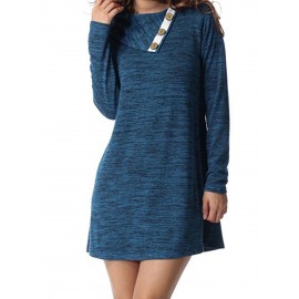 Loose Button Single Plain Casual Dress 