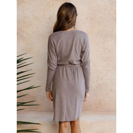 Plain Lace-Up Asymmetric Casual Dress